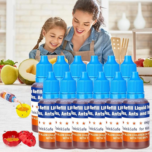 Fruit Fly Trap Refill Liquid Only, 0.68oz/ Bottle, Safe Bait, Ready-to-Use Gnats Killer Indoor Trap, Effective Lure Refill Gnat Catcher for Home Kitchen (12 Pack)