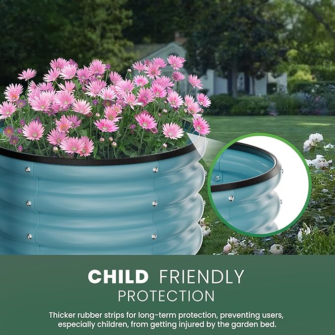 Round Galvanized Raised Garden Bed Kit, 3 Pcs 2 x 2 x 1ft Teal Blue Galvanized Garden Boxes, Outdoor for Vegetables