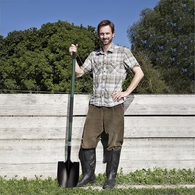 Heavy Duty Gardening Shovel, 56 Inch Round Blade with Fiberglass Handle (Green)