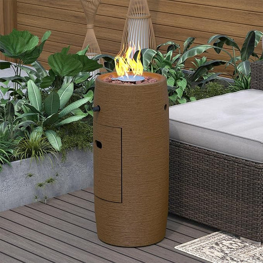 SUNBURY Outdoor Propane Fire Pit, 11" Propane Fire Column, Patio Gas Fire Pit 15,000 BTU Small Firepit Table for Outside w Lava Rocks, CSA Certified (Brown)