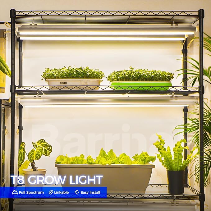 Barrina 3FT T8 Grow Light, 180W(6 x 30W), 1000W Equivalent, Full Spectrum, Plant Light, Growing Lamp Fixture, LED Grow Light Strips, for Indoor Plant, Greenhouse, Linkable Design, Yellow, 6-Pack