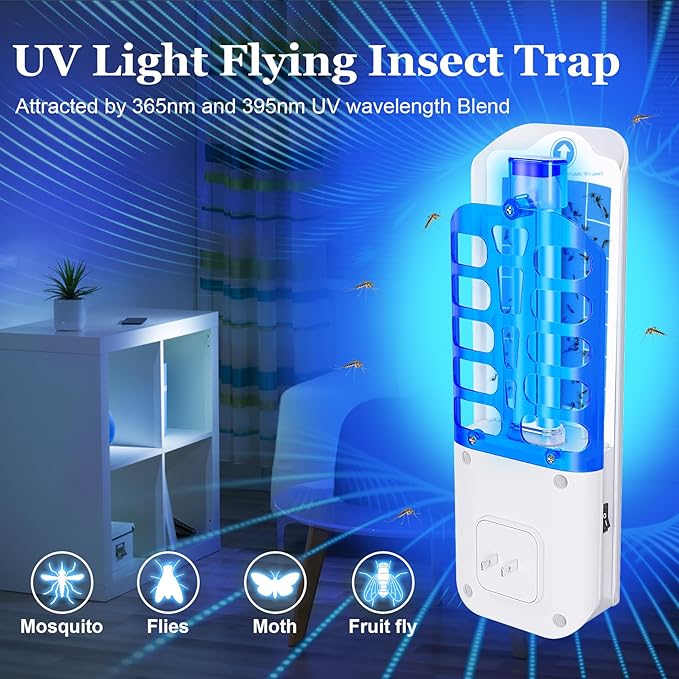 Flying Insect Trap Indoor Plug in Mosquito Bug Zapper Gnat Moth Killer Catcher with 9W Night UV Light, 12 Sticky Glue Board Refills for House