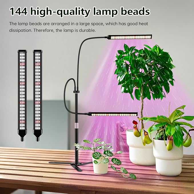 Super-Energy Tabletop LED Grow Lights 9.8"-32"Height Adjustable for Indoor Small/Medium Plants 6000K Full Spectrum with 3 Dimmable Model, Auto On Off Timing 3 9 12Hrs,5 Brightness(Strip Black)