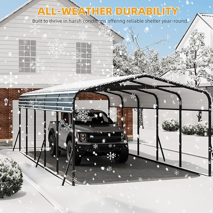12' x 24' Heavy Duty with Galvanized Steel Roof, Tall Kits Garage for Tractors, Trucks, Boats, Cars, Heavy Duty Roof with Enhanced Base