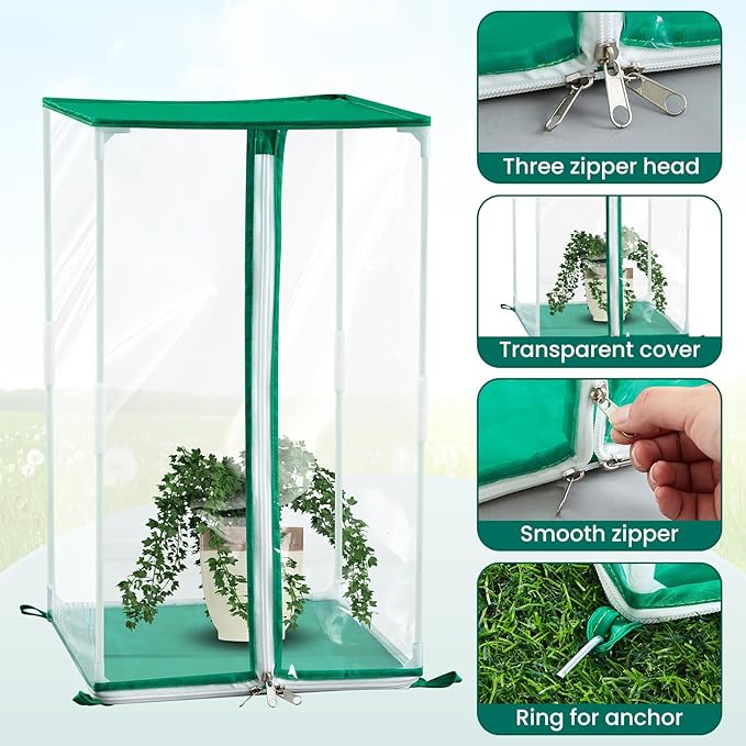 Nuanchu 2 Pcs Mini Greenhouse PVC Portable Greenhouse 11.8 x 11.8 x 19.7 Inch with Ground Nails Mini Indoor Outdoor Warm House for Gardening Plants Flowers