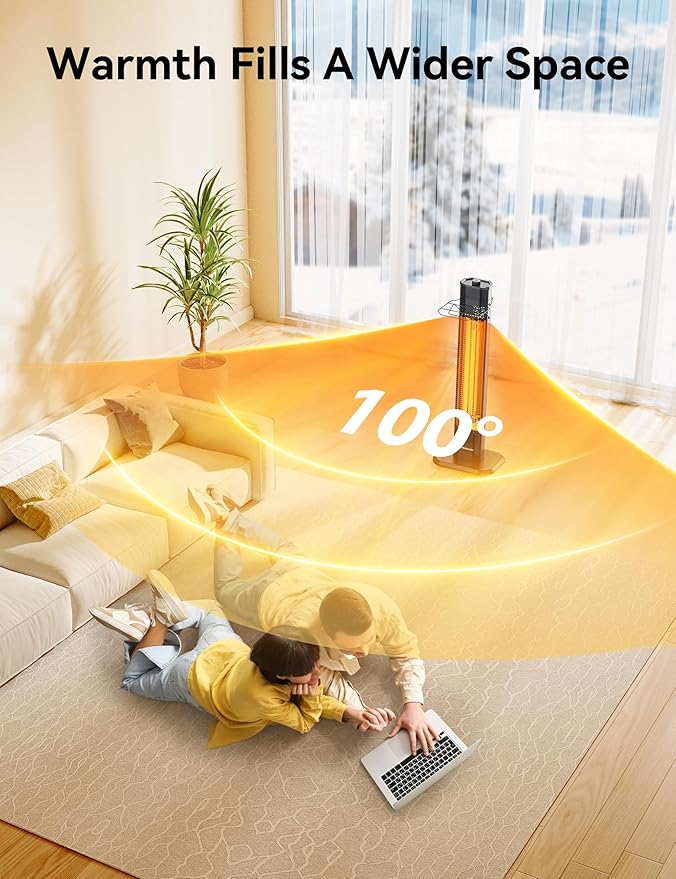 VAGKRI 36" Outdoor Infrared Heater, 1500W Space Heater with 3 Heat Levels, Tip-Over & Overheat Protection, IPX5 Waterproof Tower Electric Patio Heater for Backyard, Garage, Restaurant, Home