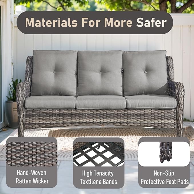 4 Piece Patio Furniture-with 50,000 BTU Gas Propane Fire Pit Table Outdoor Patio Furniture with Swivel Rocker Chairs,Outdoor Couch
