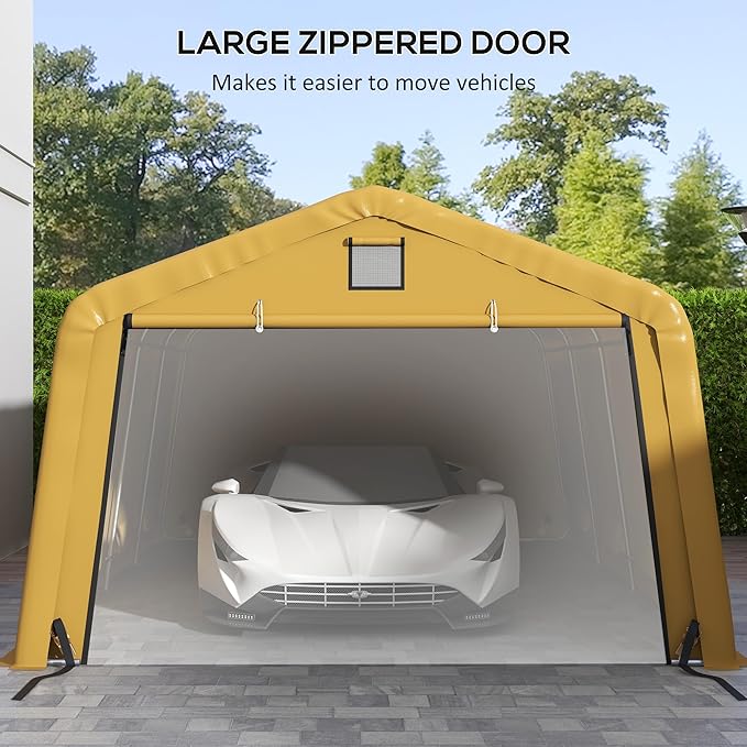 Outsunny 12' x 20' Heavy Duty Carport Canopy, UV30+ Resistant Portable Garage Tent with 2 Windows and Roll-up Door, for Truck, Boat, Car, Motorcycle, Bike, Garden Tools, Yellow