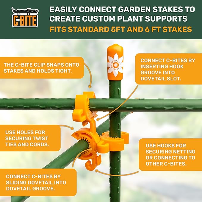 Plant Support Clips for Trellis, Garden Stakes, Wire Fence, Climbing Plants, Indoor Gardening, Hydroponics Systems, and Vines | Durable Gardening Clips (Tangerine Orange - 1,000 Pack)