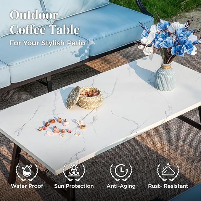Patio Furniture Set 6 pcs, Outdoor Patio Furniture, 3-Seat Sofa, 2 Swivel Chairs, 2 Ottomans, Coffee Table and 5.75" Extra Thick Cushion, Patio Conversation Set for Garden Backyard Deck,Blue