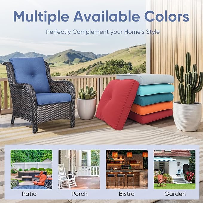 Patio Chair Cushions 5 Packs - Outside 22x24 High Back Water-Resistant Cushion with Zipper Cover for Outdoor Glider Rocking Chairs Loveseat 3-seat Couch Sofa – Blue/Buckle