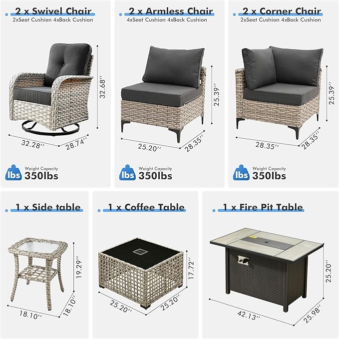 Outdoor Sectional Patio Furniture Set with Swivel Rocking Chairs,9 Pieces Wicker Conversation Sets L Shaped Couch Out Door Sofa Set Outside Furniture for Garden Deck Yard Porch,Black