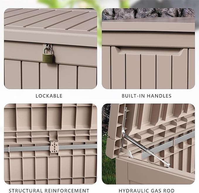 120 GallonOutdoor Storage Box,Resin Deck Boxes Waterproof, IndoorOutdoor Bin for Package Delivery, Patio Cushions, Gardening Tools, Lockable, UV Resistant