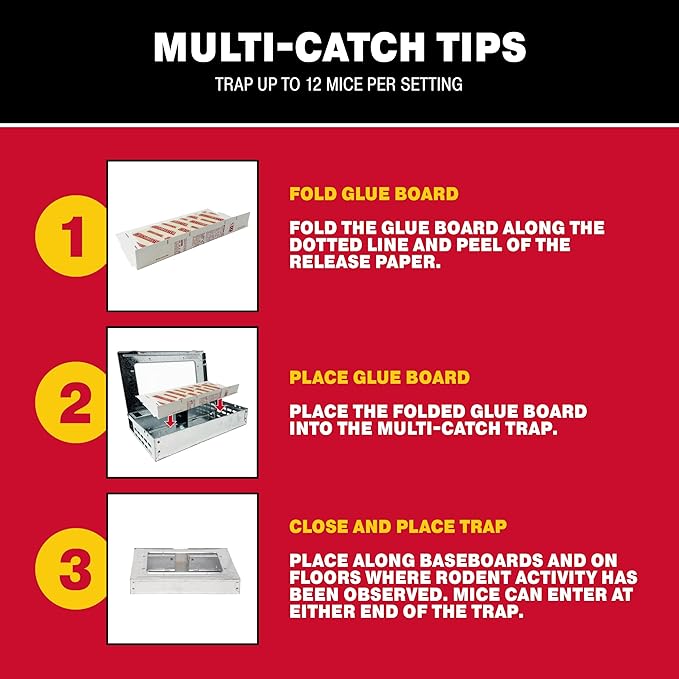 Catchmaster Mouse & Insect Glue Boards 12-Pk, Mouse Traps Indoor for Home, Bulk Glue Traps for Mice and Rats, Adhesive Boards for Inside House, Snake, Lizard, & Spider Trap, Pest Control for Home
