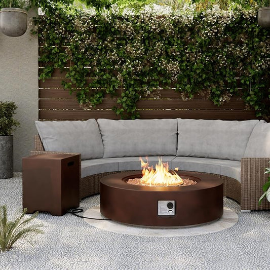 SUNBURY Outdoor 42 Inch Propane Fire Pit Table,CSA Certified,Dark Brown Patio Fire Table 50,000 BTU w 20 lbs Tank Cover, Waterproof Cover, Free Lava Rocks