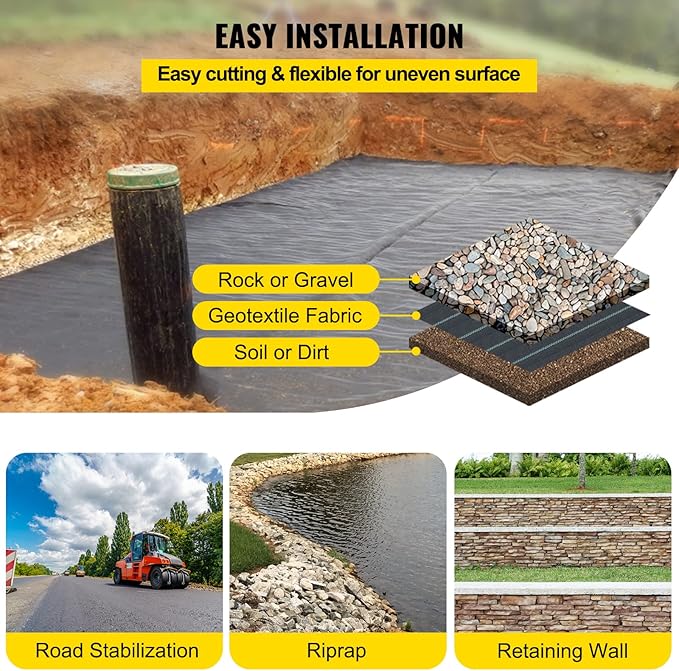 Happybuy Driveway Fabric, 13x108ft Commercial Grade Landscape Fabric, Garden Weed Barrier Fabric Heavy Duty, Geotextile Fabric Underlayment Gravel, Ground Cover Drainage Fabric, Weed Control Blocker