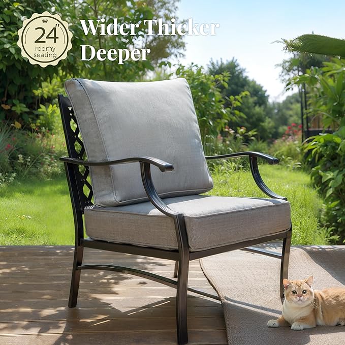 Patio Furniture Set 7 pcs, Outdoor Patio Furniture, 3-Seat Sofa, 2 Single Chairs, 2 Rocking Chairs, 2 Ottomans and 5.75" Extra Thick Cushion, Patio Conversation Set for Backyard Deck,Grey