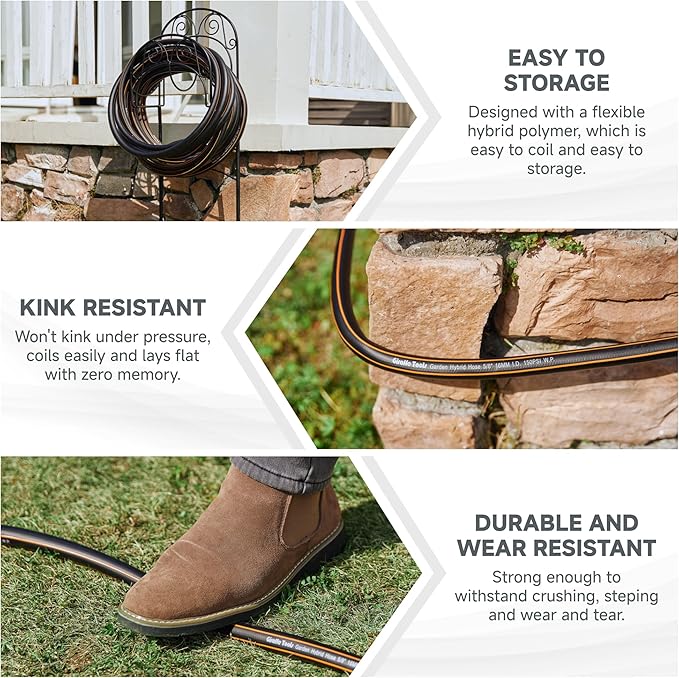 Giraffe Tools Leader Hose 5ft x 5/8", Custom Length, Heavy Duty, No Kink, Flexible, Rubber Garden Hose, Leakproof Water Hose with Female to Female Fittings, 600 Burst PSI