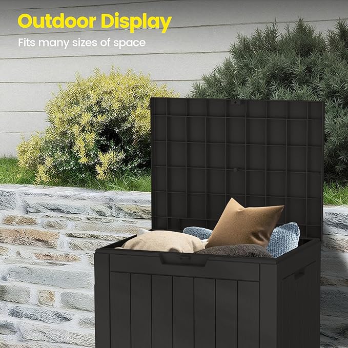 31 Gallon Outdoor Storage Box - Waterproof Resin Deck Box for Indoor & Outdoor Use, Lockable & UV Resistant Storage Bin for Package Delivery, Patio Cushions, Gardening Tools - Black