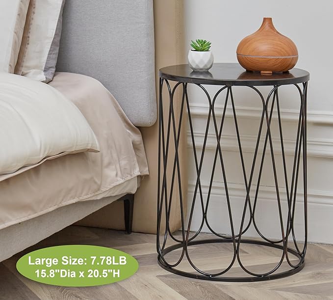 HFHOME Set of 3 Metal Outdoor Side Table, Nesting Round Coffee Table for Indoor Outdoor, Heavy Duty End Tables Plant Stand Living Room Garden Stool - Bronze