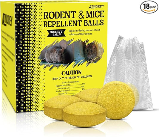 Rodent & Mice Repellent,Indoor/Outdoor/Car Engine Protection,Long-Lasting Peppermint Oil Formula,Safe for Pets & Kids,30-60 Days Effective Mouse Deterrent (18, Yellow)