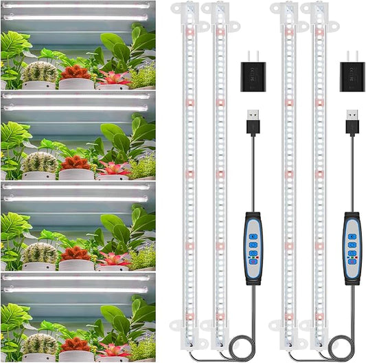 Wiaxulay LED Grow Light Strips, 6000K Full Spectrum Sunlike Growing Lamp with 6/12/16H Timer, 5 Dimmable Levels for Hydroponics, Succulent, Plant Shelf, 2 Pack