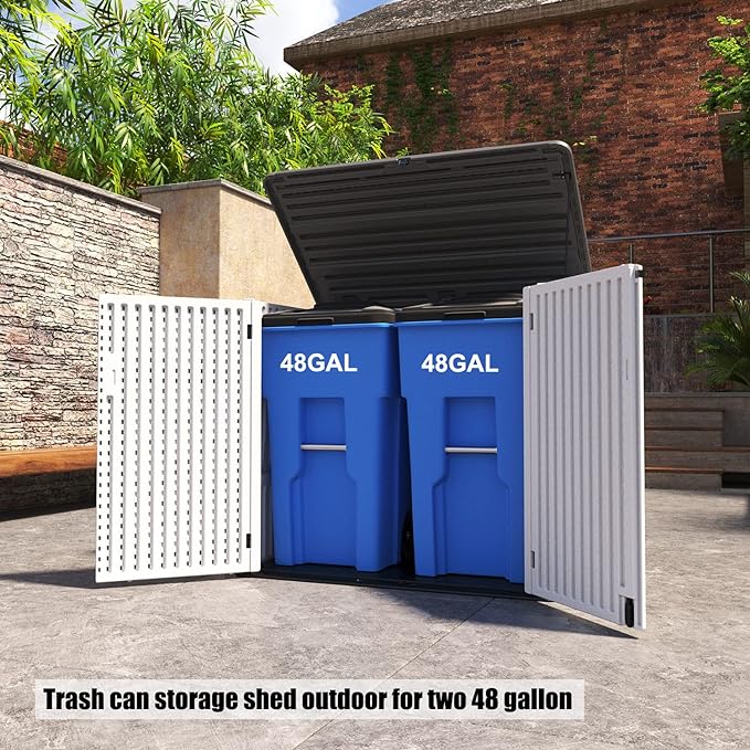 Resin Outdoor Storage Shed, 38 cu.ft Outdoor Storage Box Waterproof for Garden Tools, Patio Furniture, Trash Cans, Garage Storage, Customized Shelves & Lockable (Off White)