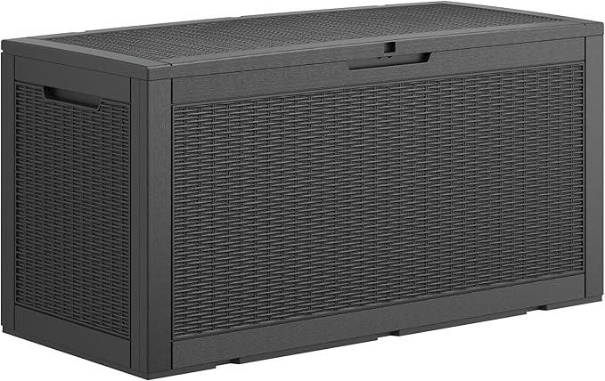 100 Gallon Resin Outdoor Storage Box,Waterproof Deck Box Lockable for Patio Furniture Cushions, Garden Tools, Heavy-Duty Double-Wall Structure with Gas Lift and Reinforced Seat Lid, Black