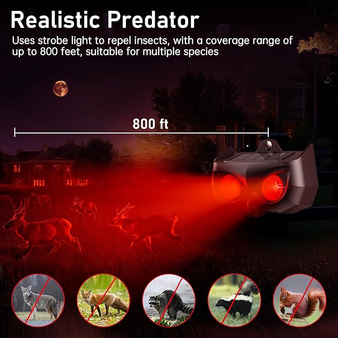 2025 Solar Nocturnal Animal Repeller,4 Pack Racoon Repellent Outdoor,Waterproof Deer Repellent Device,Wall-Mounted Red Flashing Light, Skunk Fox Coyote Deterrent for Chicken Coop Garden Yard