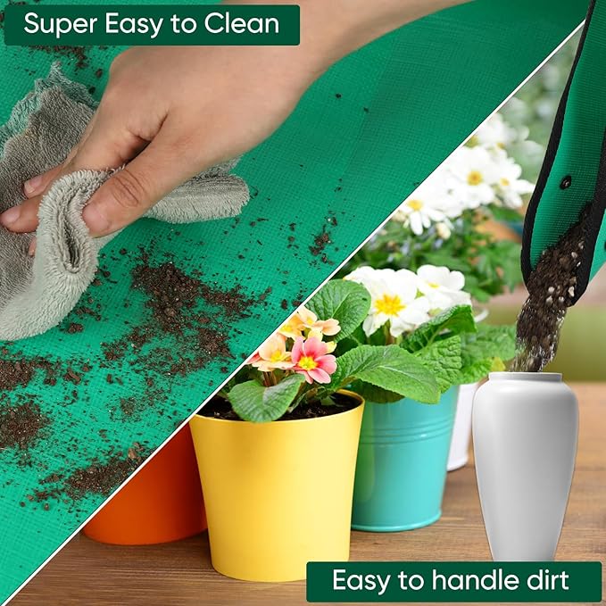 HKZ Repotting Mat for Indoor Plant - 39.5'' x 39.5'' Planting Soil Mess Control, Portable Succulent Planting Potting Tray Waterproof Gardening Bonsai Tools Transplanting(Pale Green)
