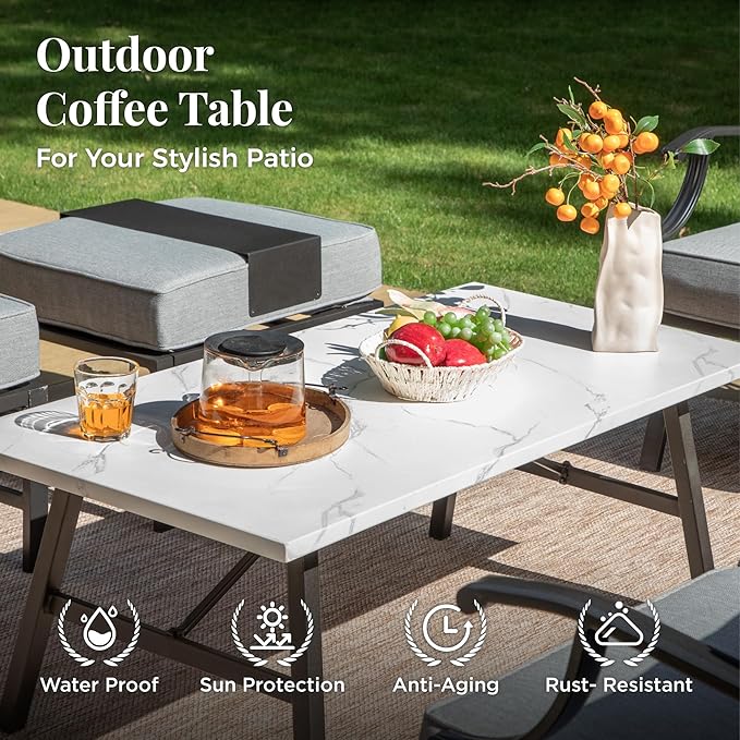 Patio Furniture Set 6 pcs, Outdoor Patio Furniture, 3-Seat Sofa, 2 Rocking Chairs, 2 Ottomans, Coffee Table and 5.75" Extra Thick Cushion, Patio Conversation Set for Backyard Deck,Grey