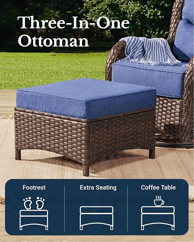 HILLGA Luxury Patio Furniture Set with 6-inch Thick Cushion, Outdoor Sectional Sofa and Coffee Table, 4PCS Wicker Conversation Set for Deck Yard and Poolside, Blue (V2)