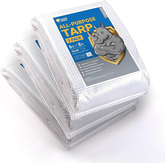 GUARD SHIELD Clear White Tarp Heavy Duty 6x8 Feet Waterproof for Greenhouse Outdoor Garden Poly Cover UV Resistant 3x3 Weave 10mil (3-Pack)