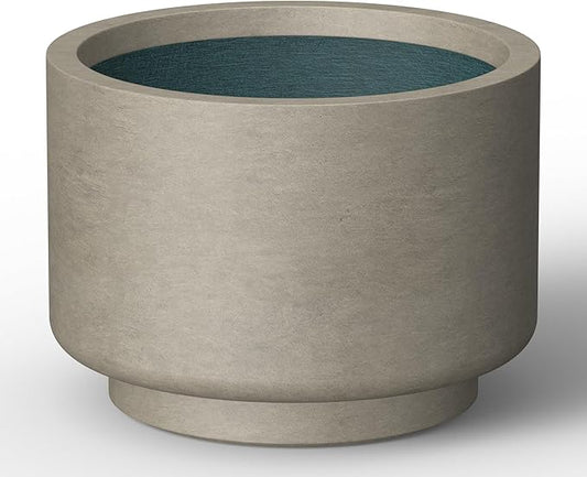 Kante 12.6 Inch Dia Concrete Planter, Round Pedestal Design Garden Pot for Indoor Outdoor Plants, Modern Flower Pot with Drainage Hole, Weathered Concrete Finish with Forest Green Interior
