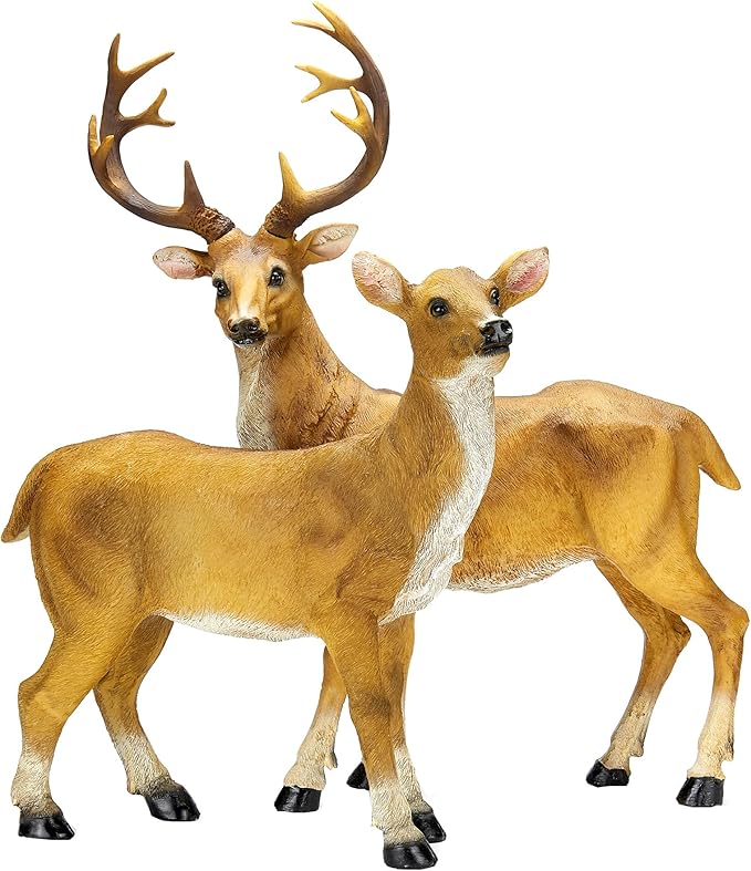 JHVYF Adorable Resin Deer Statue Decor for Garden Yard Buck & Doe Lying Outdoor Sculptures for Home Decor 319-322