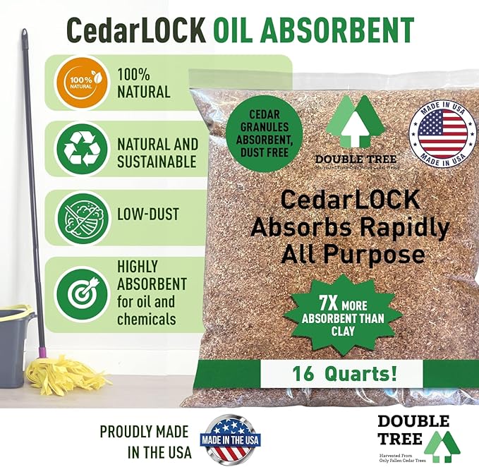 CedarLock Oil Absorbent – Nature’s Heavy-Duty Spill Solution Made from 100% Pure Incense Cedar, Oil Spill Kit Granules, Organic Granules, All-Purpose Oil Absorbent - (4 Bags 64 Quarts)