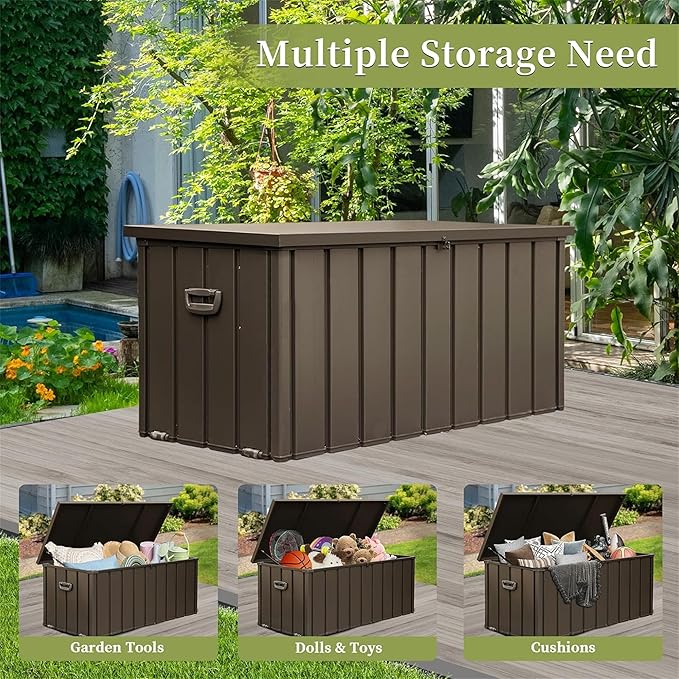 120 Gallon Outdoor Storage Deck Box Waterproof, Large Patio Storage Bin for Outside Cushions, Throw Pillows, Garden Tools, Lockable (Dark Brown)