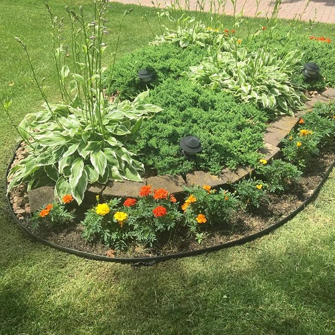 Landscape Edging 33ft,Garden Edging Borders[Extra Tall 4IN ] Flexible Lawn Edging Kit with 30pcs Spikes,Heavy Duty Landscaping Edge Mini Plastic Fence for Yard Grass Flower Bed -Brown