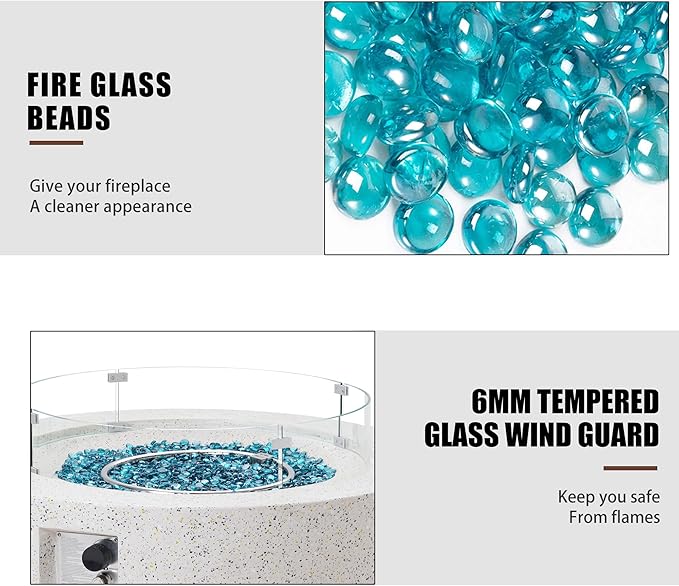 NAGA HABNA 41 Inch Propane Fire Pit Table, Rectangle Outdoor Fire Table w Glass Wind Guard (50,000 BTU), 2 Piece Gas Fire Pit w Blue Fire Glass for Garden, Pool, Backyard