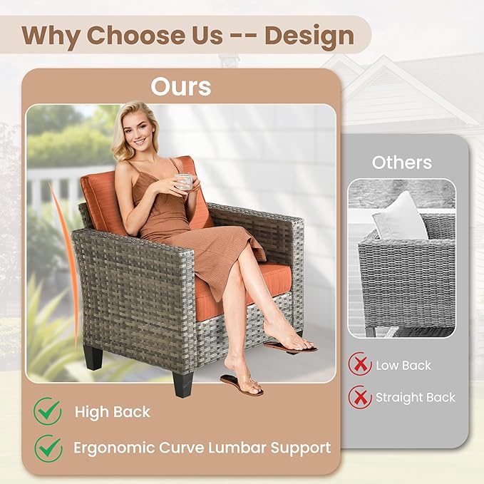 HOOOWOOO Outdoor Patio Furniture Set,9 Pieces Wicker Conversation Set,All Weather Couch Set with Swivel Chairs Solar Light Table Ottoman 9 Seaters for Out Door Yard(Brick Red)