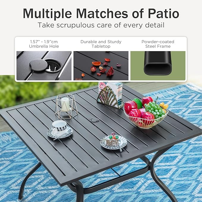 PHI VILLA 5 Pcs Patio Dining Sets,Outdoor Table Chair Set for 4 with Outdoor Swivel Chairs and Metal Frame Steel Square Table,Outdoor Dining Furniture with Cushion and Pillow for Garden Lawn Deck