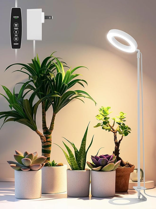 GLOWRIUM Grow Light for Indoor Plants, 12W Full Spectrum Plant Lights with Timer, Height Adjustable&10 Dimmable Brightness, Mini Halo Grow Lights for Small Plant (2025-white, 12w)