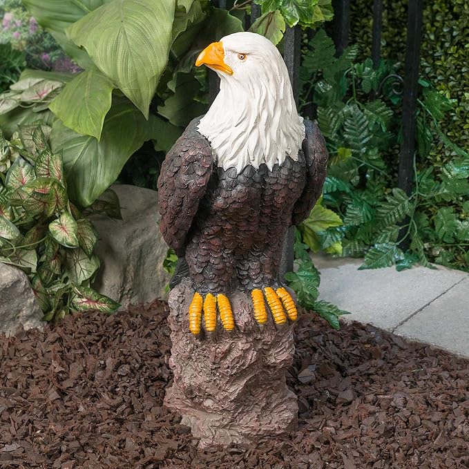 Alpine Corporation JUM582 27" Majestic Eagle on Rocks Garden Statue – Indoor Outdoor Patriotic Bird Sculpture, Durable Weather-Resistant MGO for Yard, Patio, Deck, Porch or Pathway