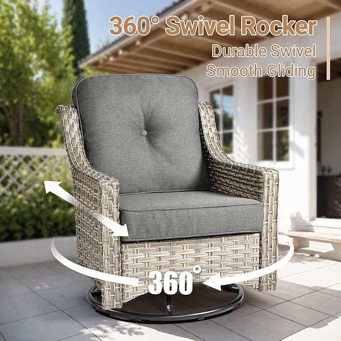 HOOOWOOO Outdoor Patio Furniture Set,8 Pieces Wicker Out Door Sectional Furniture L Shaped Couch,Patio Conversation Sets with Swivel Rocking Chair LED Table,Charcoal Gray