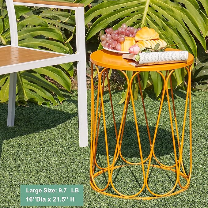 Y&M Metal Round Table, Coffee Table End Patio Table for Indoor Outdoor Multifunctional Use, Heavy Duty Metal Plant Stand Decorative Garden Stool Set of 3 - Orange