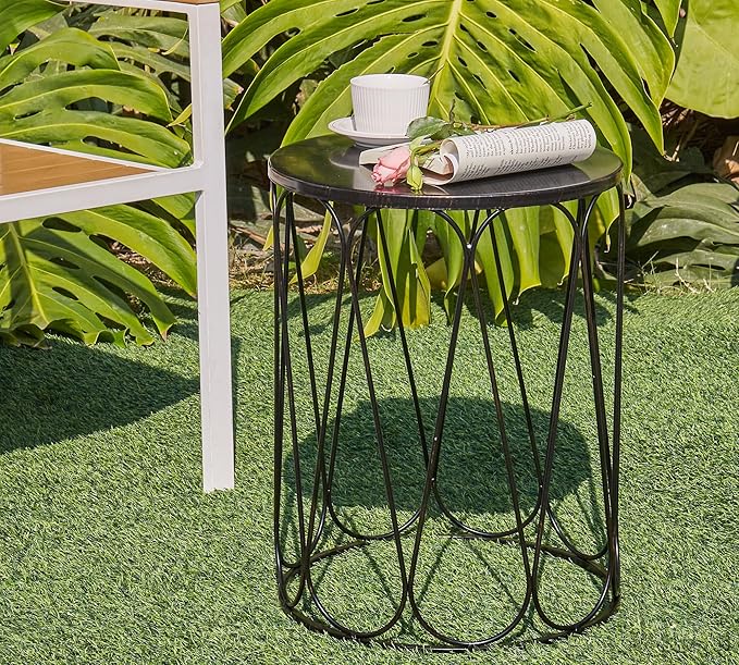 HFHOME Set of 3 Metal Outdoor Side Table, Nesting Round Coffee Table for Indoor Outdoor, Heavy Duty End Tables Plant Stand Living Room Garden Stool - Bronze