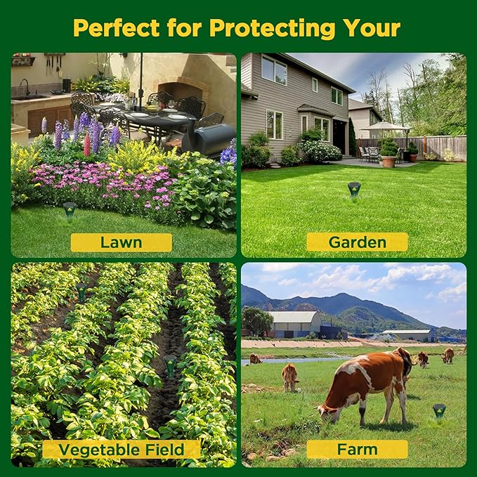 Mole Repellent Solar Powered 8 Pack, Snake Vole Repellent Outdoor, IP65 Waterproof Snake Deterrent Gopher, Waterproof Sonic Mole Spikes for Lawn and Garden, Get Rid of Moles, Groundhogs, and Rodents