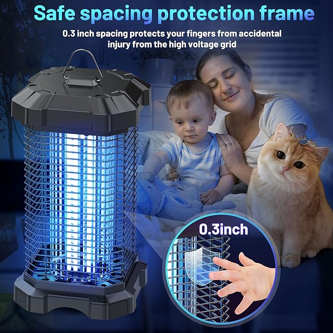 Bug Zapper Outdoor, 4200V Electric Mosquito Zapper Indoor, Insect Fly Zapper Waterproof with 5ft Power Cord, Mosquito Killer for Home, Patio, Kitchen, Backyard, Camping, Plug-in