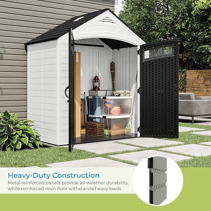Suncast Vista 7' x 4' Outdoor Storage Shed with Pad-Lockable Double Doors and IllumiVent System, All-Weather Shed for Yard Storage, Brown, Made in The USA