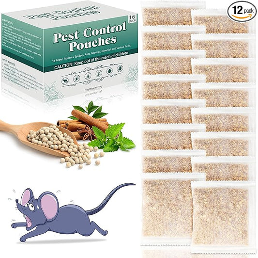 16 Pack Mouse Repellent Pouches Peppermint Oil Mice Deterrent for Indoor & Outdoor Use, Keep Mice, Rats, Squirrel, Spider, Pest Out of Garden Car RV House, Family & Pet Safe